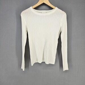 Cyrus Ribbed Knit Sweater Womens Medium White Long Sleeve Crew Neck Pullover
